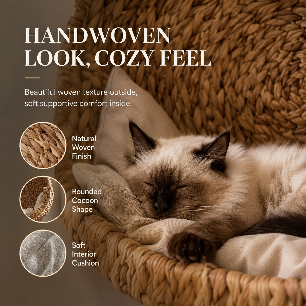 Handwoven Wall-Mounted Cat Bed – Cozy Space-Saving Cat Perch with Cushion