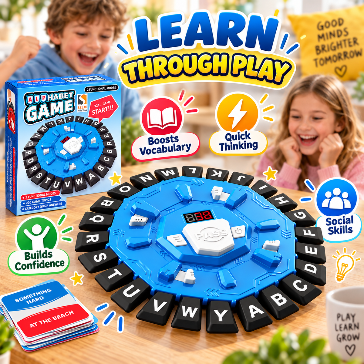 ⚡ Word Game,Family Board Games with 2 Modes,220 Topics,Fast-Paced Letter Game
