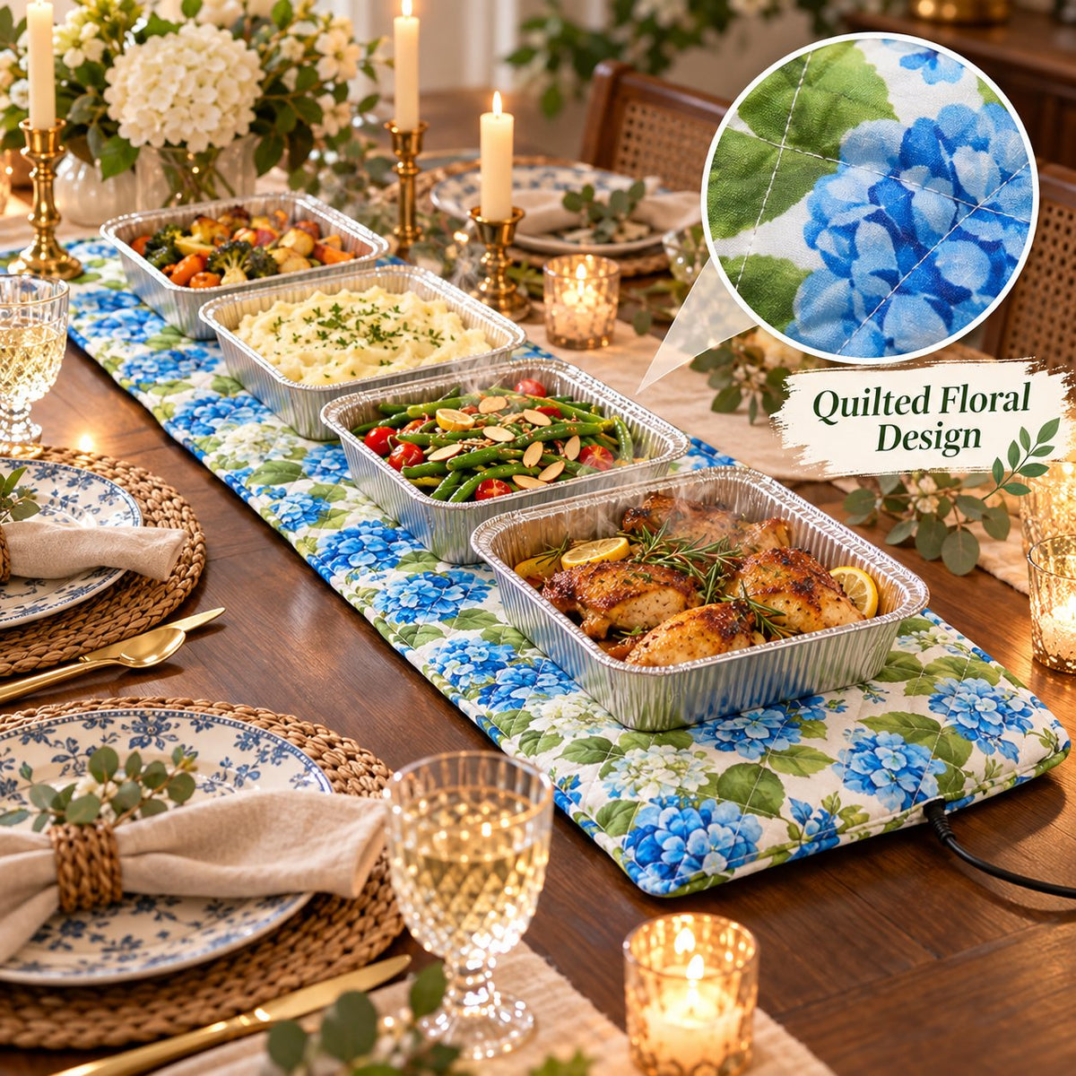 Portable Soft Surface Dish Heating Mat, Even Heating Food Warmer Pad for Home Party & Buffet Serving