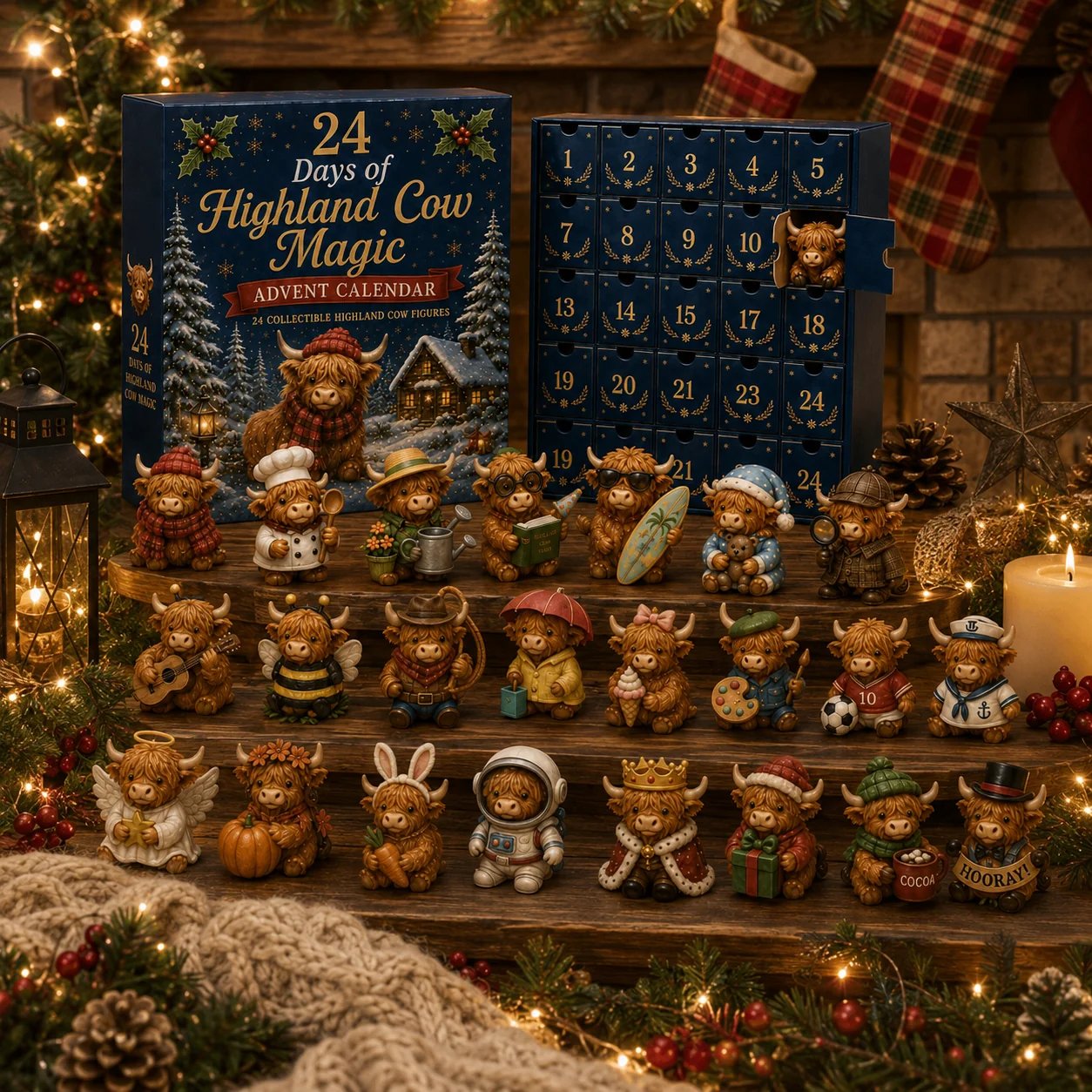 24-Day Highland Cow Advent Calendar – 24 Daily Collectible Surprises