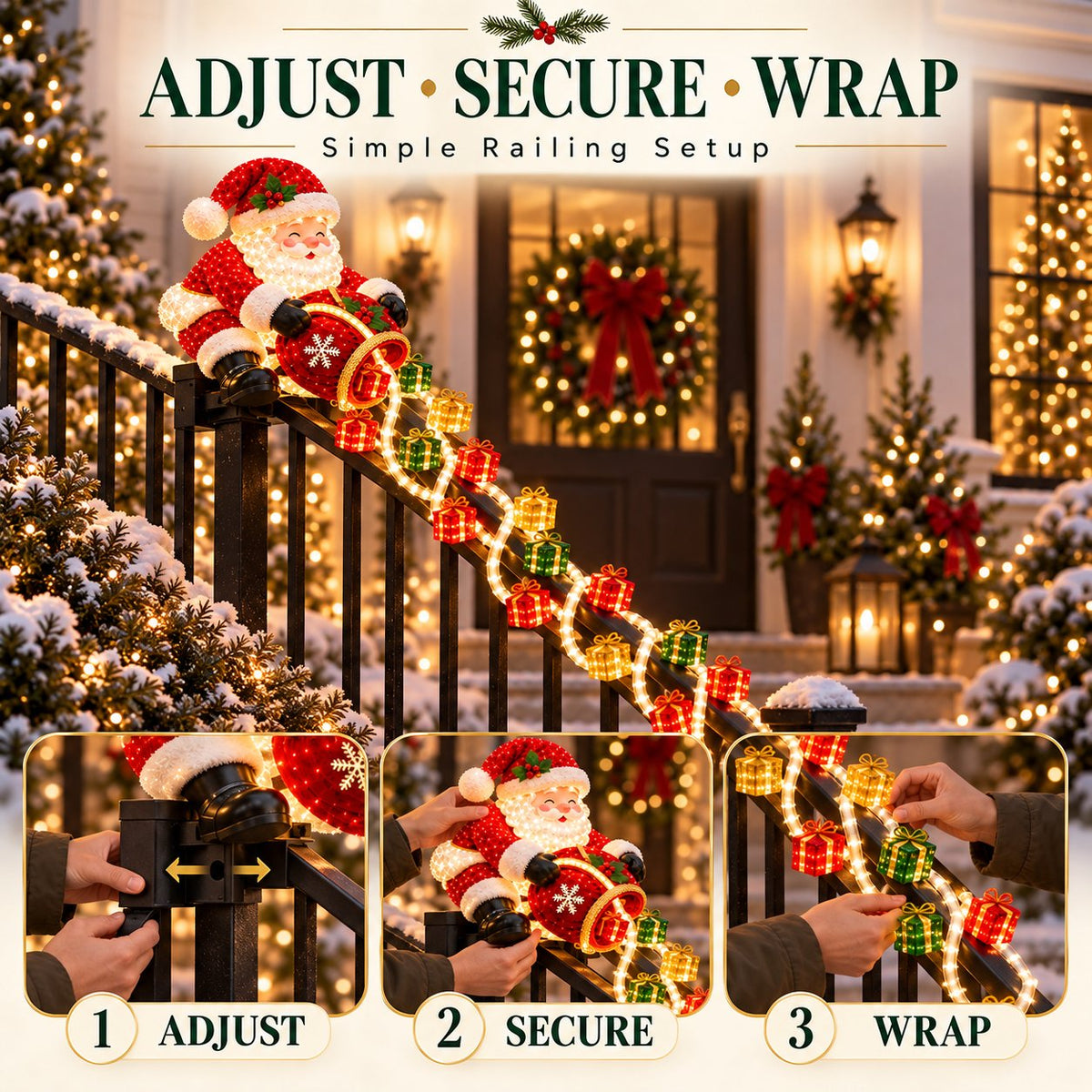 Adjust secure and wrap installation steps for Santa railing light