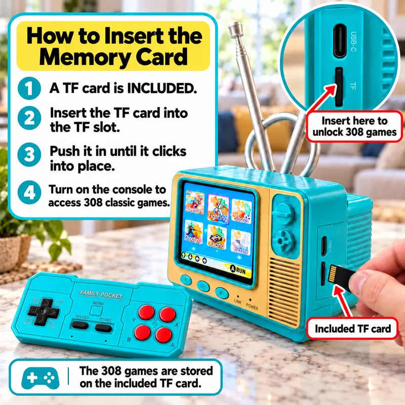 🎮 GV300 Retro Mini TV Game Console – 308 Built-In Games & 2.8-Inch IPS Screen