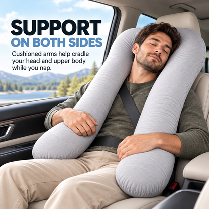 🚗Bvuyomi™Full-Body Road Trip Pillow – U-Shaped Passenger Cushion with Soft Ice-Silk Cover