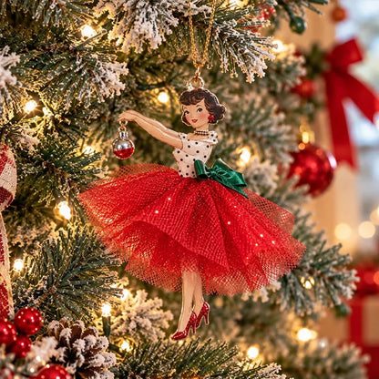 🎀 5 Vintage Christmas Lady Ornaments – Retro Faces, Tulle Skirts & Holiday Charm