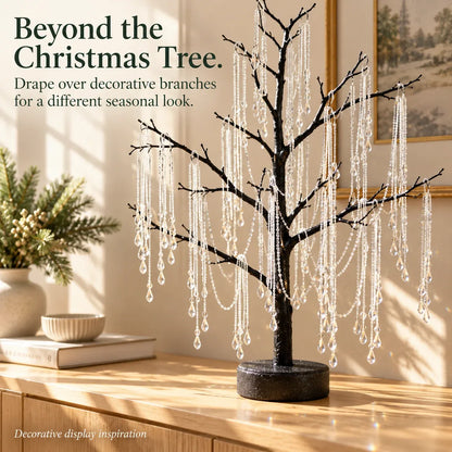 ✨ Reusable Clear Beaded Tinsel – Teardrop Icicle Strands for Christmas Trees
