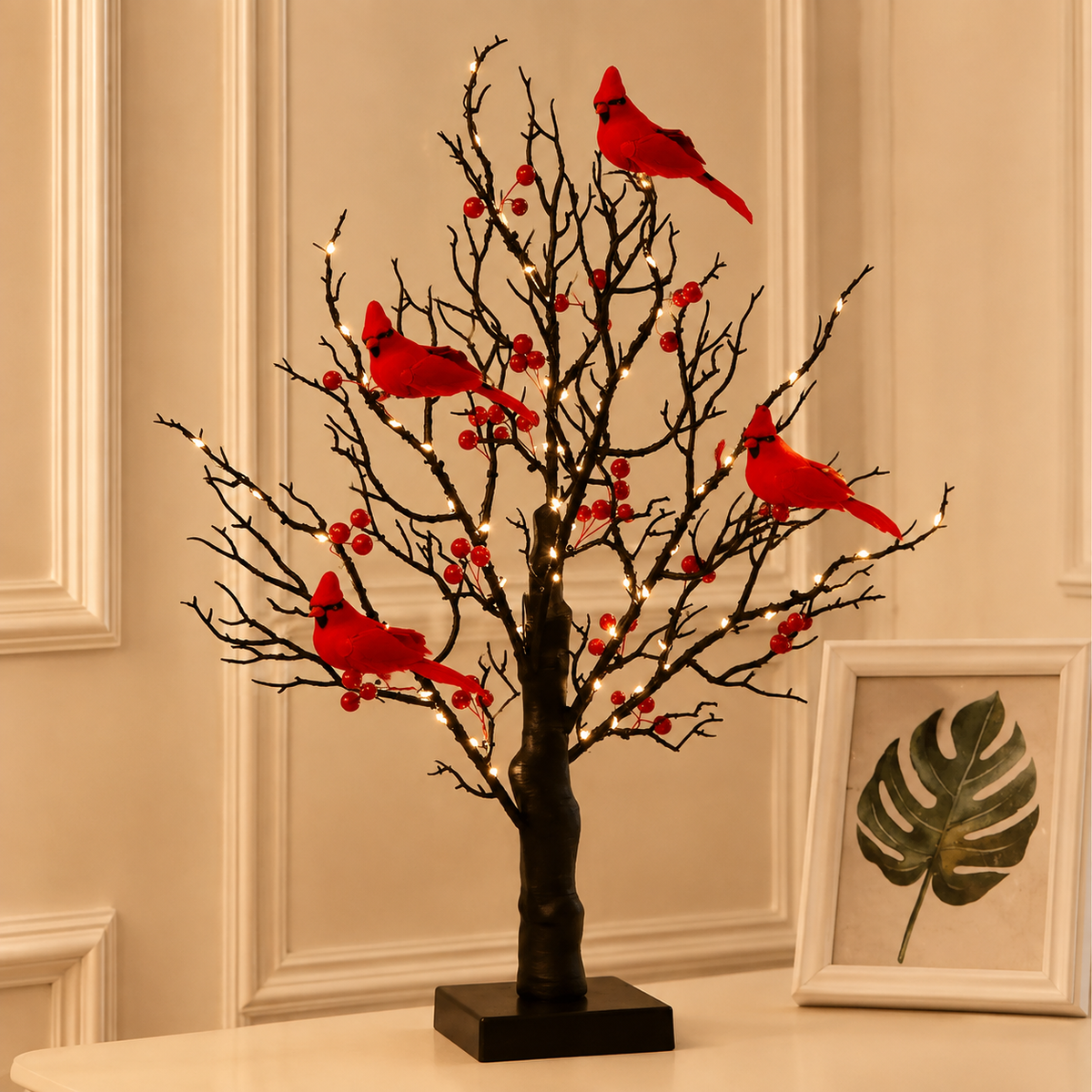 🐦Vintage Glowing Cardinal Tree with Electric Cardinal & Berries