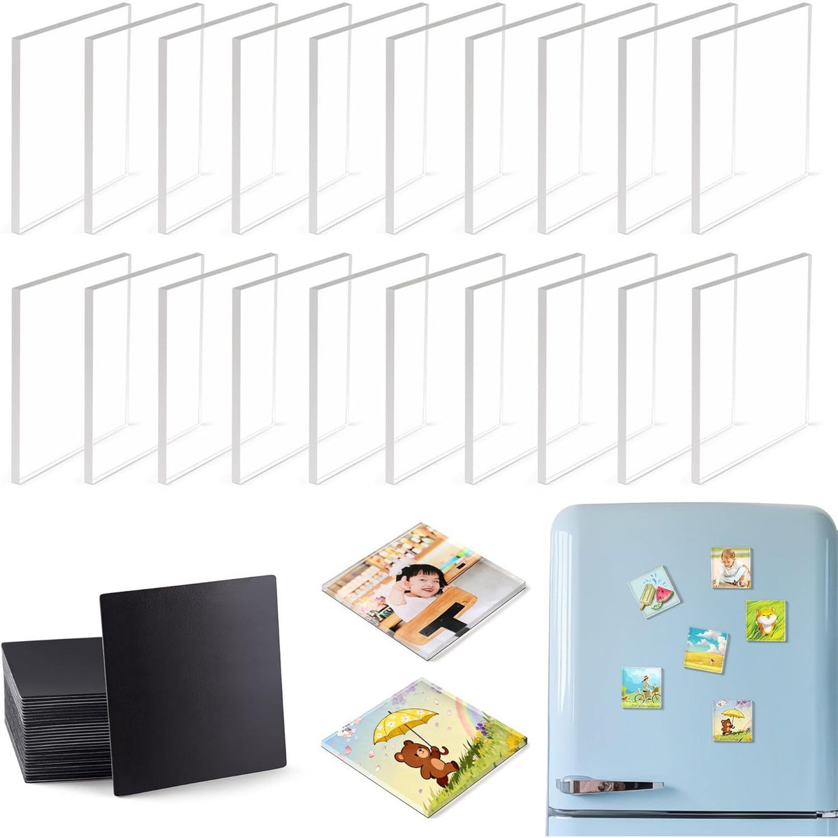 📸 DIY Magnetic Photo Keeper Kit – 20 Clear Acrylic Mini Frames for Memories, Pets & Personalized Gifts ✨