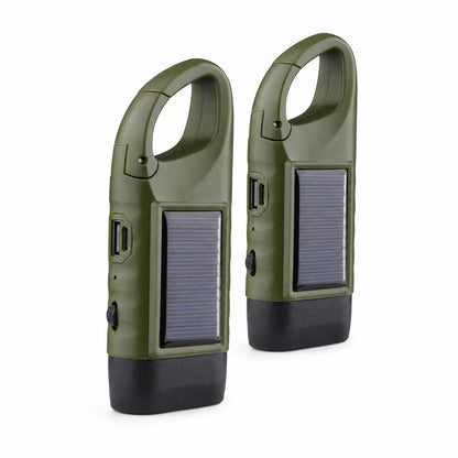 2-Pack Solar Hand Crank Emergency Flashlights – USB-C Rechargeable Outdoor Lights