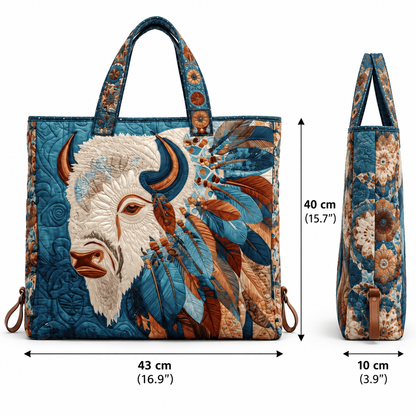 🐎 Western Quilted Tote Bag – Colorful Horse & Bison Print Everyday Carryall