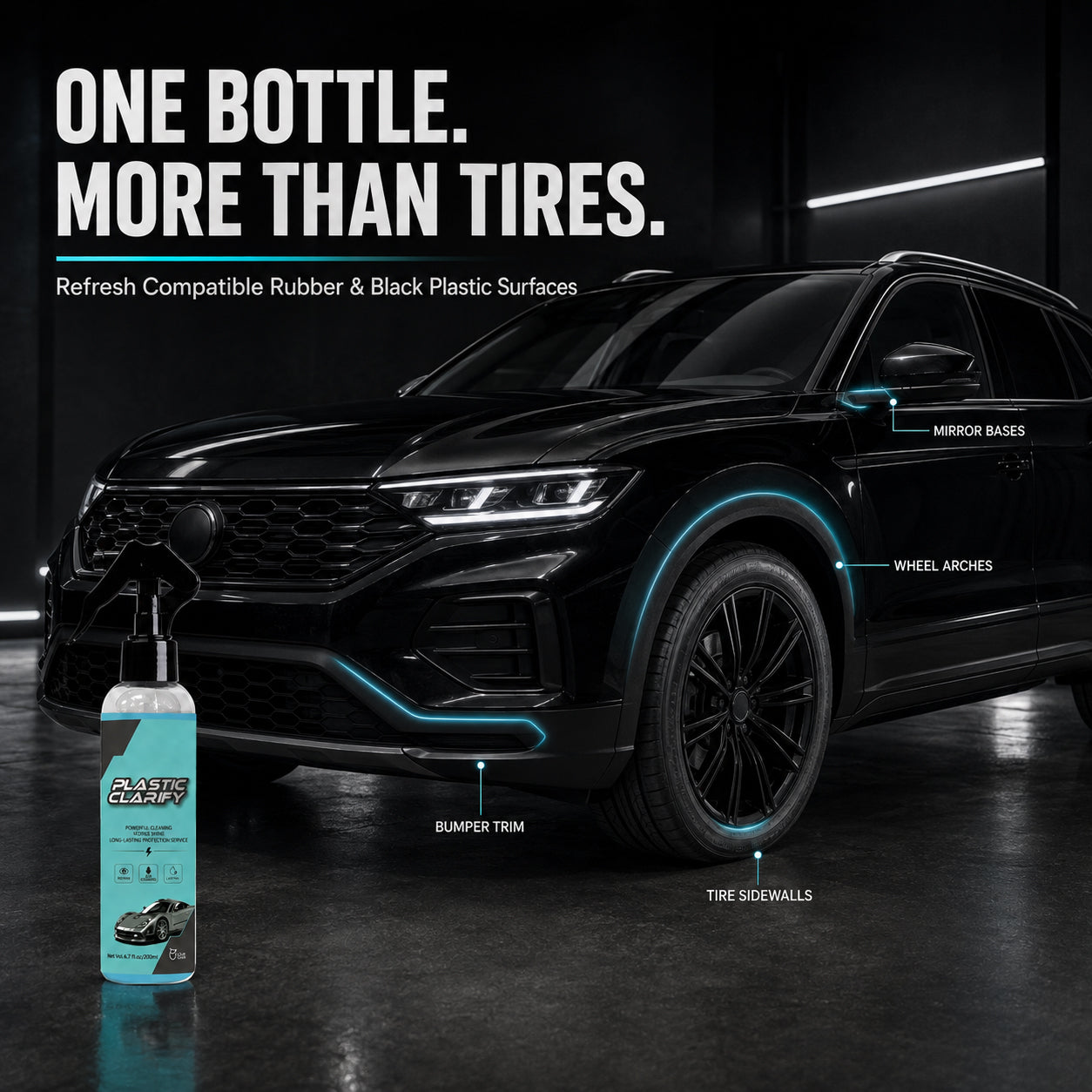 🚗 Restore Your Car’s Deep Black Finish – 200mL Tire & Plastic Trim Restorer Spray for Faded Automotive Surfaces