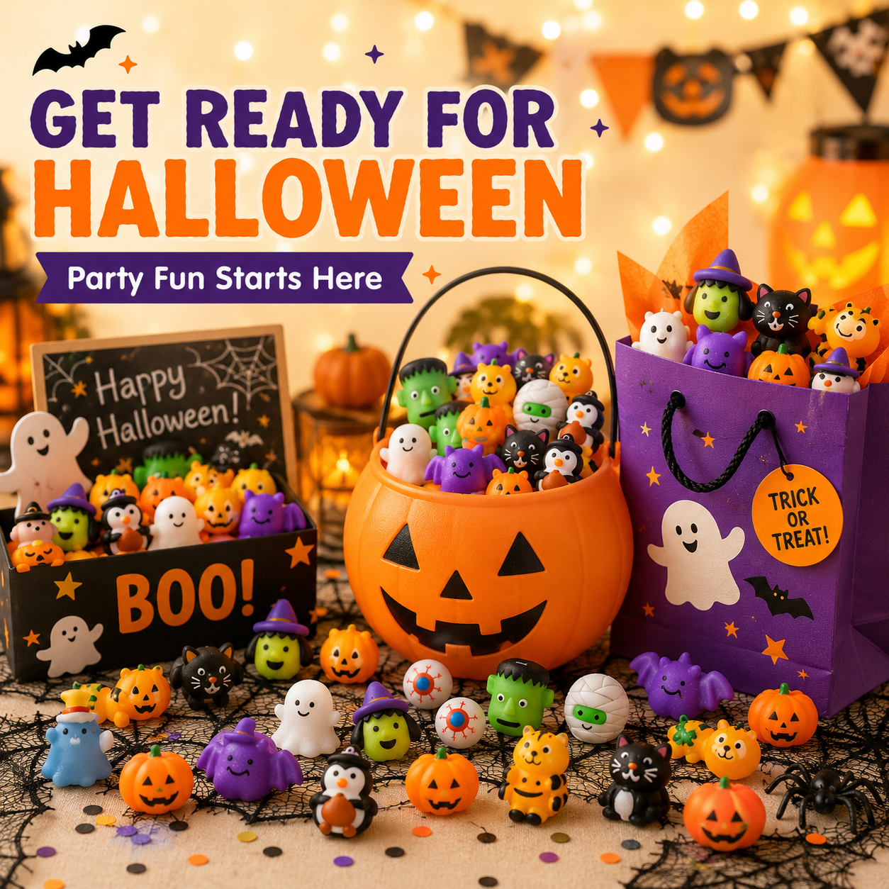 🎃 100PCS Halloween Mochi Squishy Toys – Cute Sensory Party Favors & Goodie Bag Fillers✨