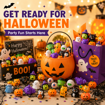 🎃 100PCS Halloween Mochi Squishy Toys – Cute Sensory Party Favors & Goodie Bag Fillers✨