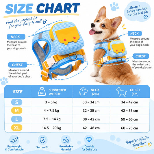 🐶 Dog Backpack Harness & Leash Set – Breathable Walking Vest with Storage Pocket
