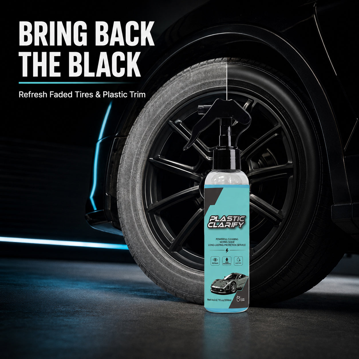 🚗 Restore Your Car’s Deep Black Finish – 200mL Tire & Plastic Trim Restorer Spray for Faded Automotive Surfaces