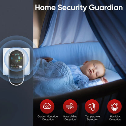 🛡️4 in 1 Gas & Carbon Monoxide Detector with Temperature and Humidity Display