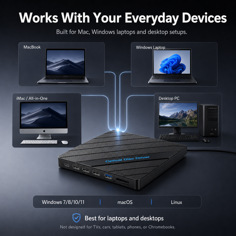 All-in-One External DVDDrive - Read, Burn, Transfer &Expand Your LaptopConnections