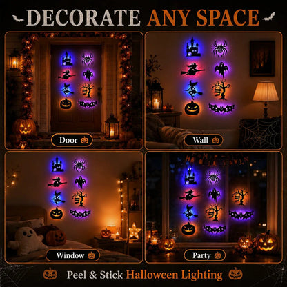 8 Pack Halloween LED Silhouette Wall Light Stickers, Battery Powered Peel & Stick Decor Lights