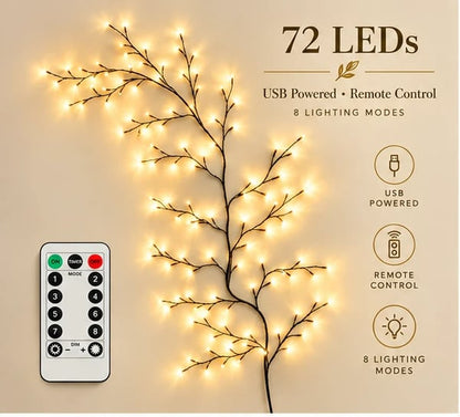 Warm Glow Willow Branch Wall Lights – Flexible USB LED Vine with Remote Control
