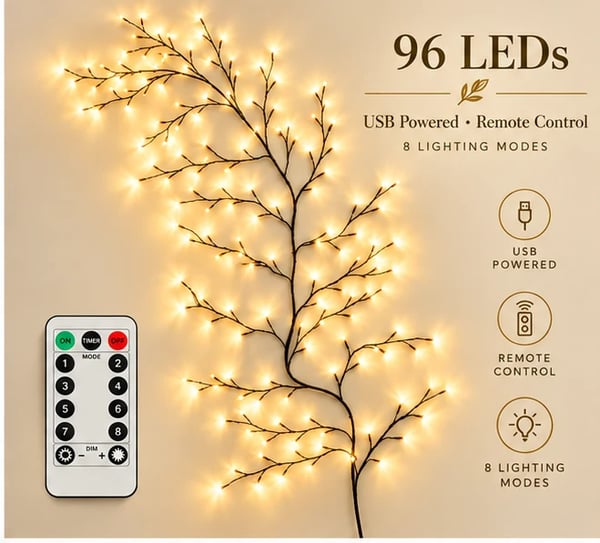 Warm Glow Willow Branch Wall Lights – Flexible USB LED Vine with Remote Control