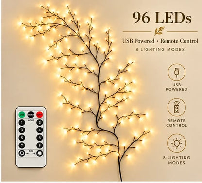 Warm Glow Willow Branch Wall Lights – Flexible USB LED Vine with Remote Control