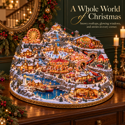 🎄 Christmas Wonder Valley – Lighted Mountain Village with Carousel & Train