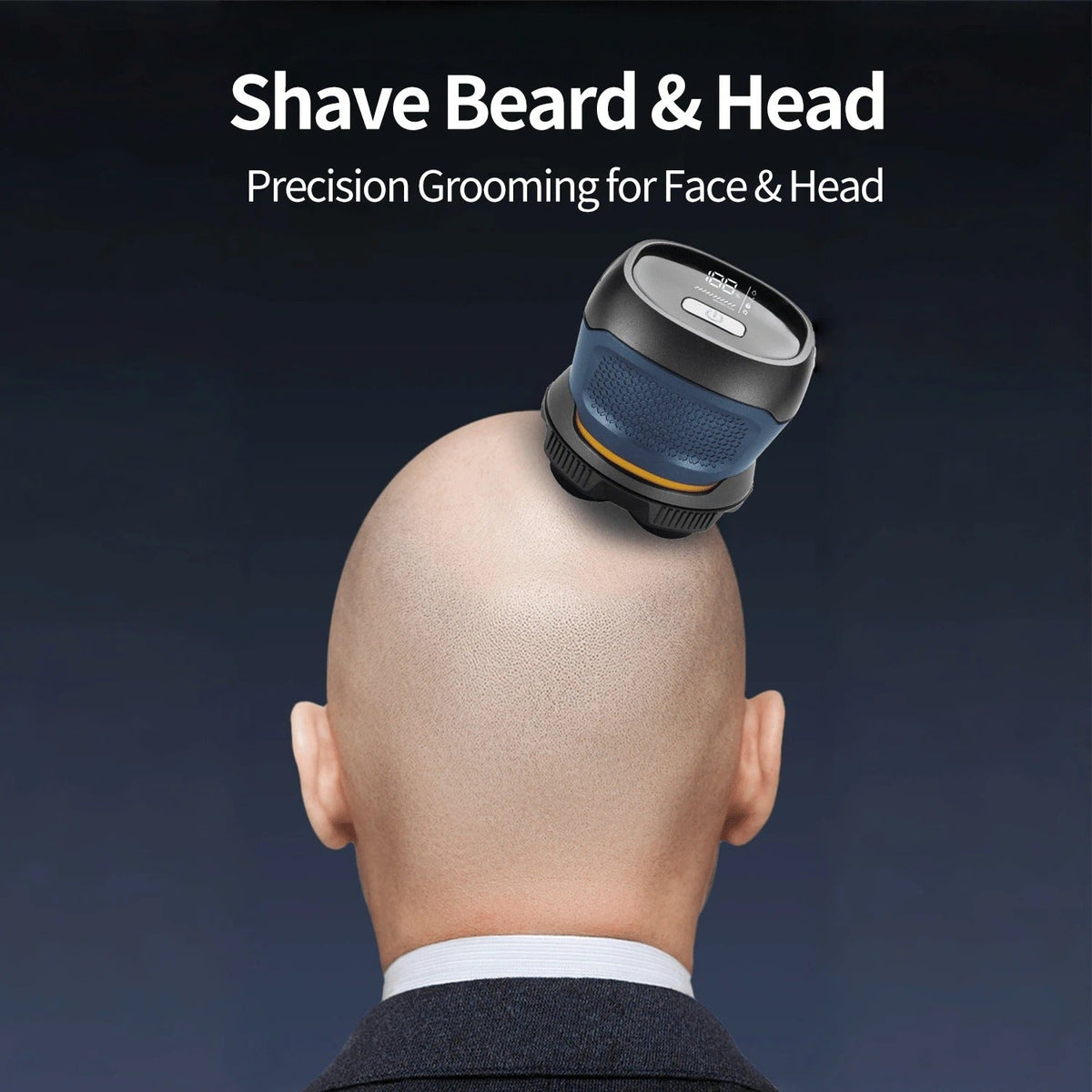 Electric head shaver being used on scalp