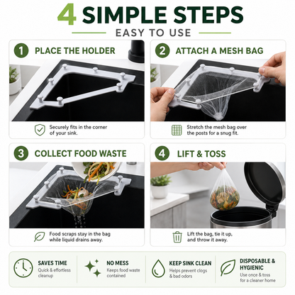 🗑️ Smart Sink Strainer Holder Kit With 50 Mesh Bags – Keep Food Scraps Away From Your Drain
