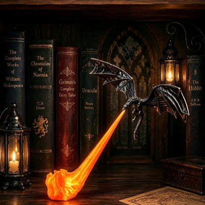 🐉 Dragon Flame Bookends – Gothic Shelf Decor for Book Lovers & Halloween