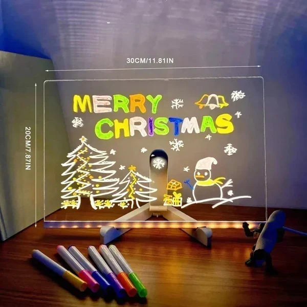 Large 11.8 by 7.9 inch LED drawing board with a Christmas drawing and measurements