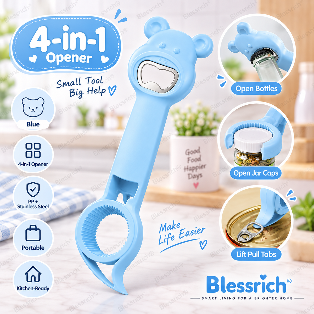 🍾 4-in-1 Multifunctional Jar & Bottle Opener