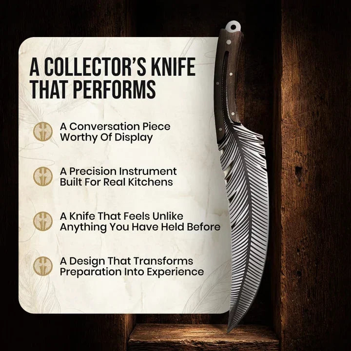 🪶 260g Feather-Inspired Curved Kitchen Knife – Full-Tang Rosewood Handle