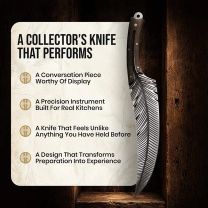 🪶 260g Feather-Inspired Curved Kitchen Knife – Full-Tang Rosewood Handle