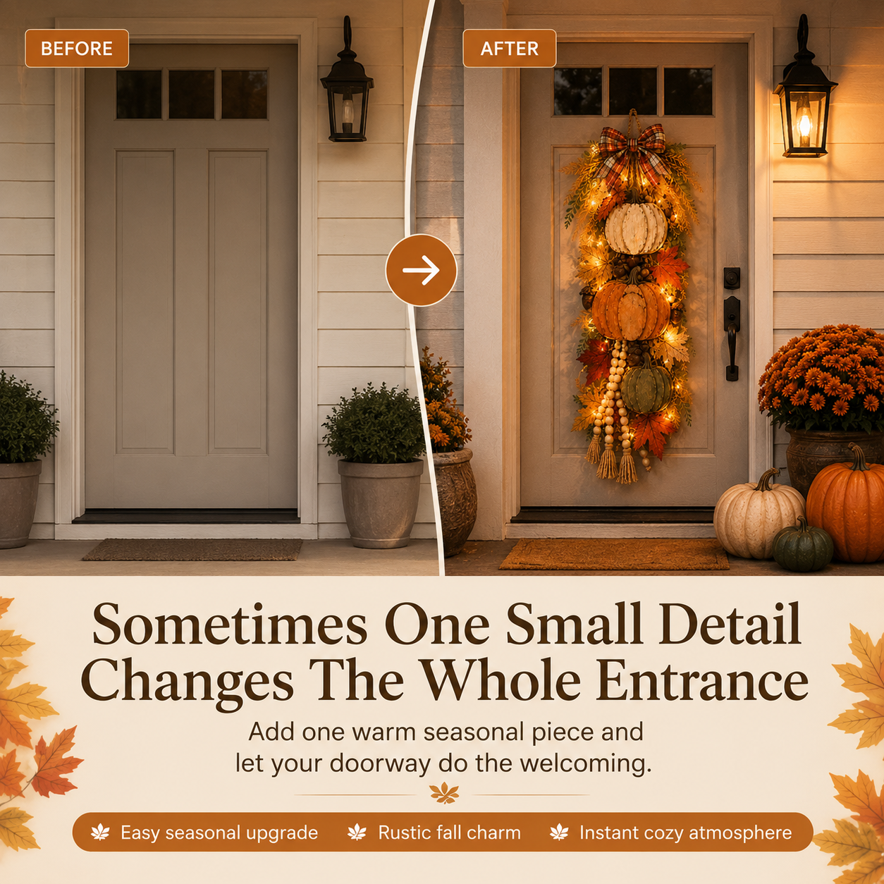 🏡🎃Rustic Wooden Pumpkin Door Hanging with Warm LED Lights