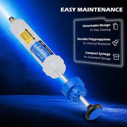 200ML Yellow/Blue Manual Syringe-Style Fluid Extractor & Filler with Hose Caps