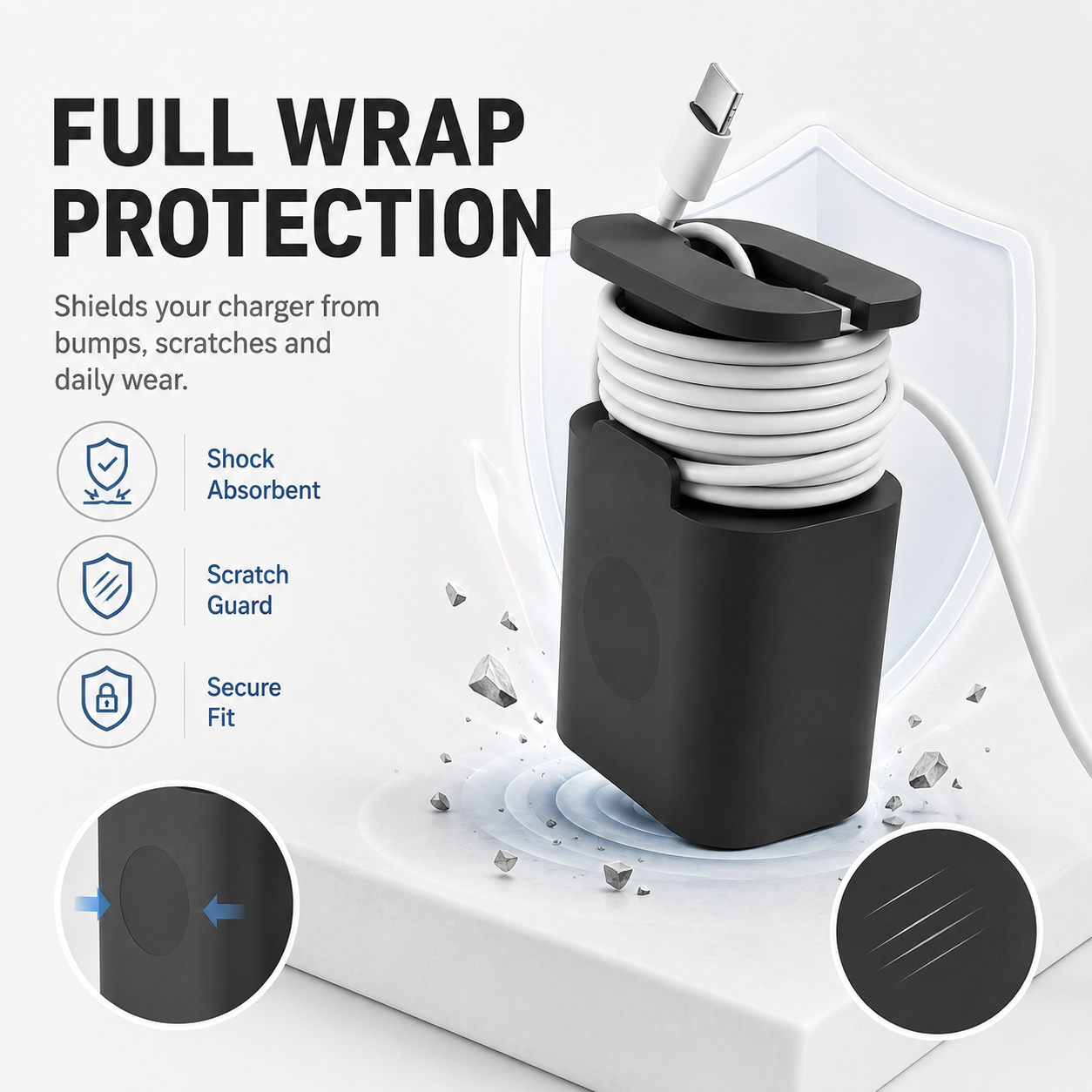 2PCS 2-in-1 Silicone Charger Protector with Cord Wrap for 18W/20W Adapters ✅