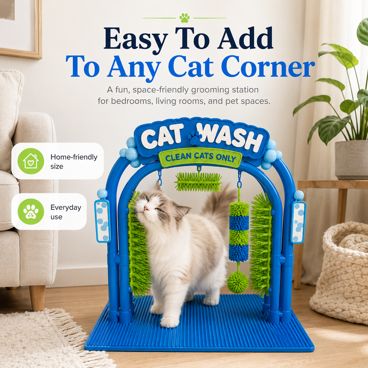 Cat naturally rubbing its face beside furniture showing its need for a dedicated rubbing and grooming spot