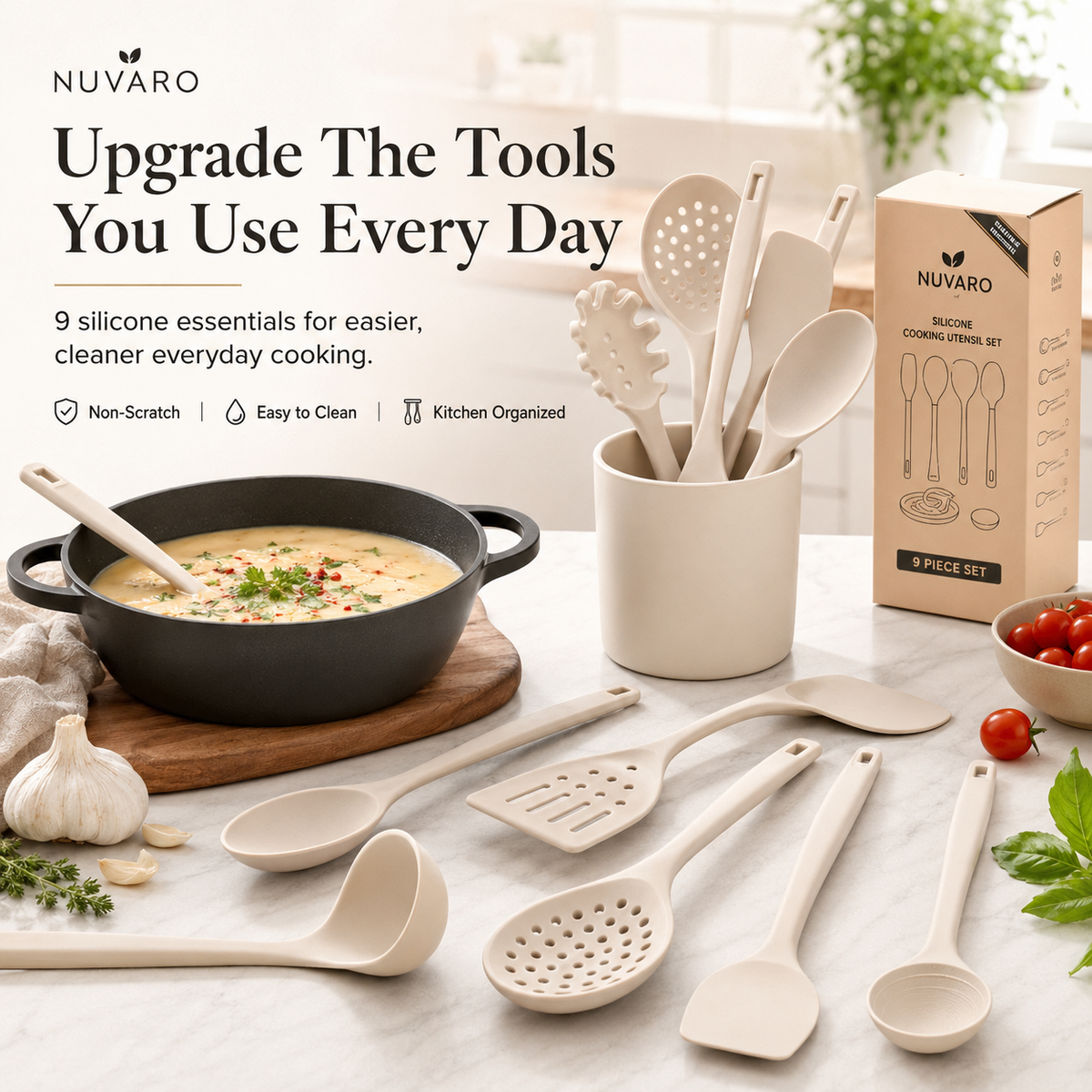 🍳 9-Piece Silicone Cooking Utensil Set – Non-Scratch Kitchen Essentials