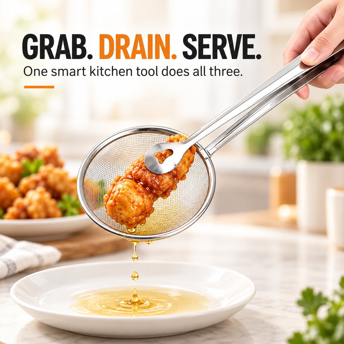 🔥 2pack-2-in-1 Stainless Steel Strainer Tongs – Grab, Drain & Serve with One Tool