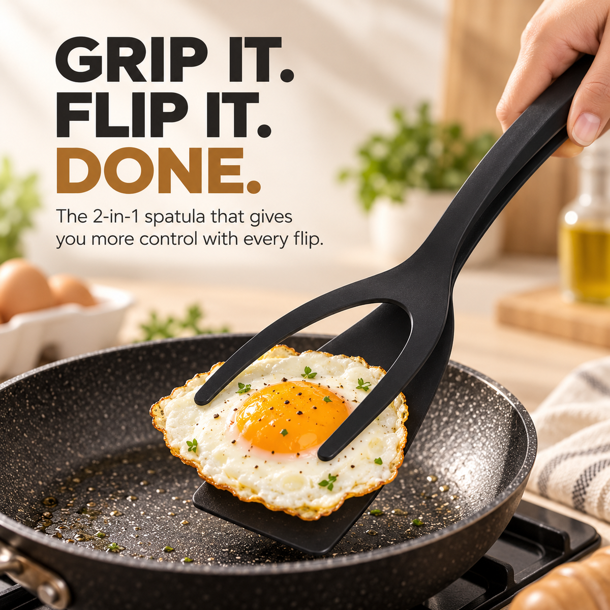 🍳 2-in-1 Grip & Flip Spatula Tongs – Easy Food Flipping Kitchen Tool