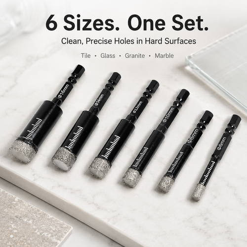 6 Pcs Diamond Drill Bits Set, 1/4 5/6 3/8 1/2 Inch Brazed Diamond Drill Bits