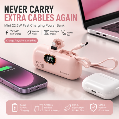 🔋 Pocket Power Bank With Built-In Cable – 22.5W Fast Charging