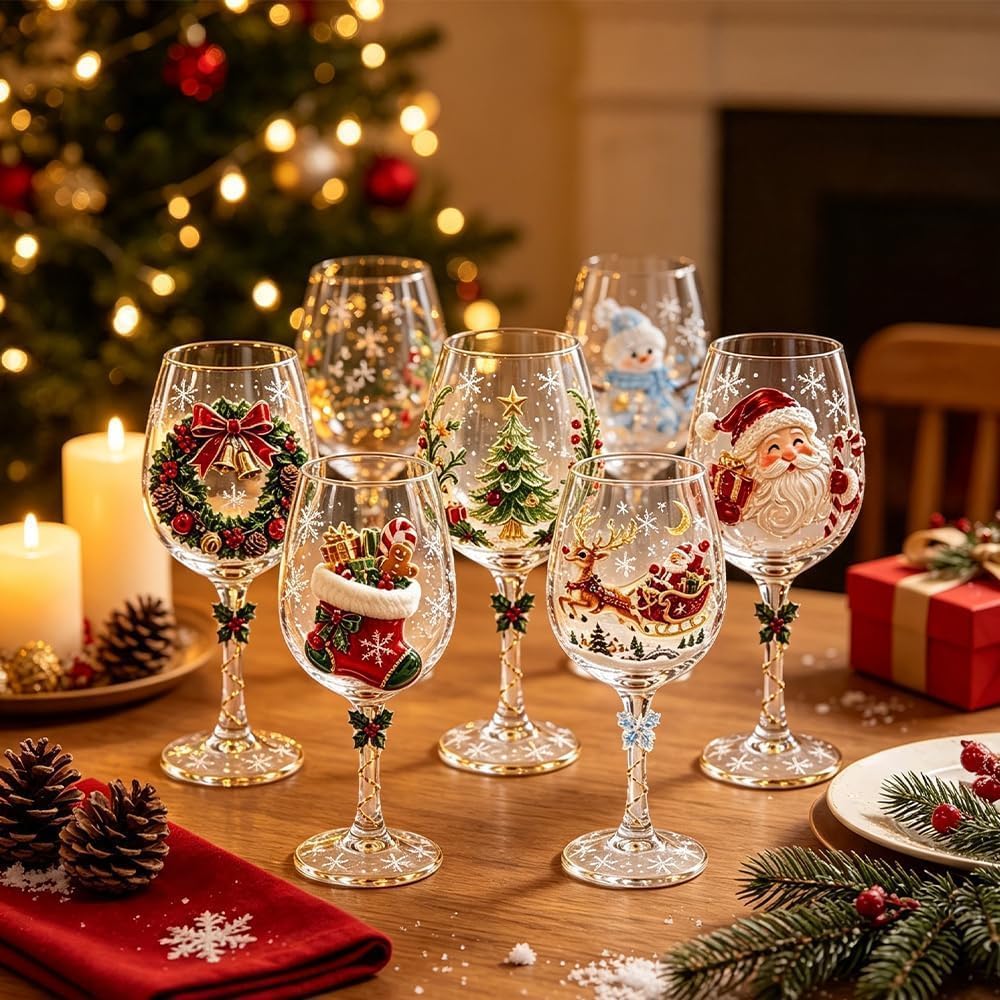 🎖️Christmas Wine Glass Collection Gift Box Set – 6 Festive Designs
