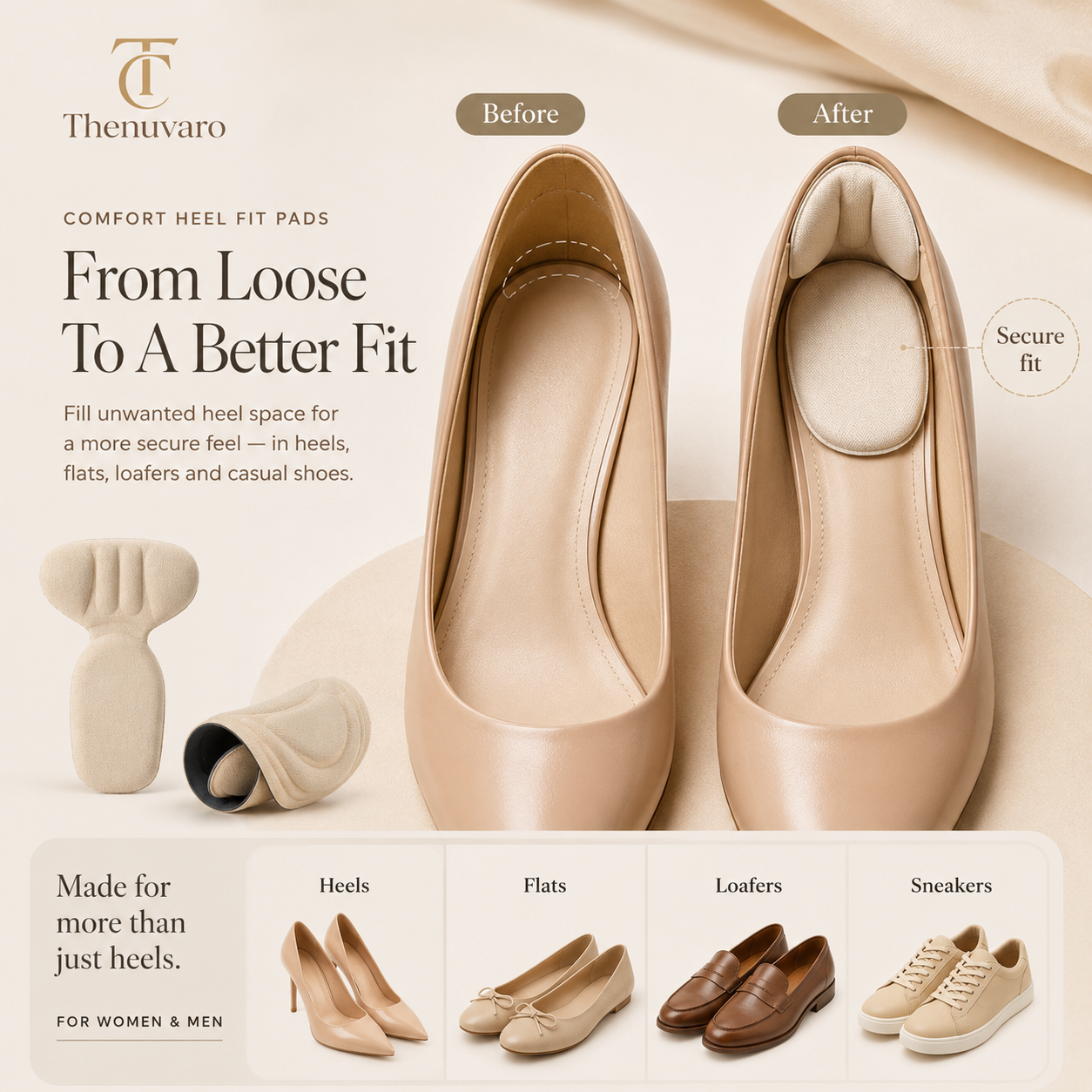 🔥 5-Pair Pack | Comfort Heel Fit Pads – Anti-Slip Cushioned Shoe Inserts for Better Fit & Heel Comfort