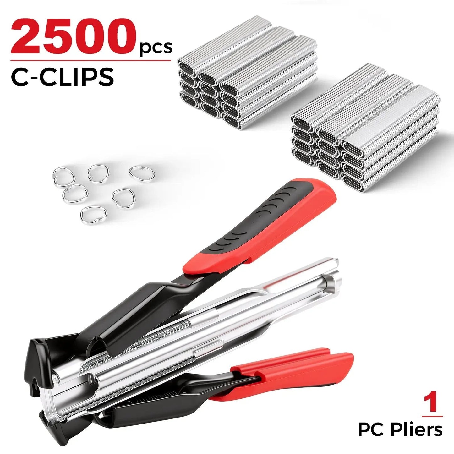 Spring-Loaded Hog Ring Pliers Kit with 100 C-Clips