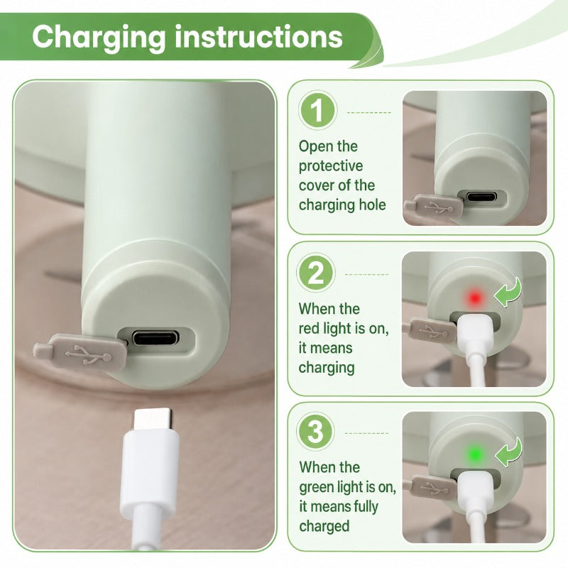 USB Type C charging port and red green indicator lights on cordless food chopper