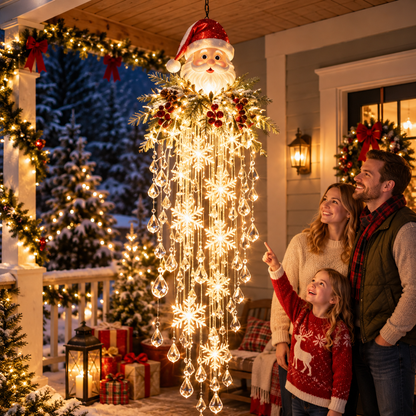 ❄️ Crystal Cascade Christmas Hanging Light – LED Snowflake & Crystal Drop Decor