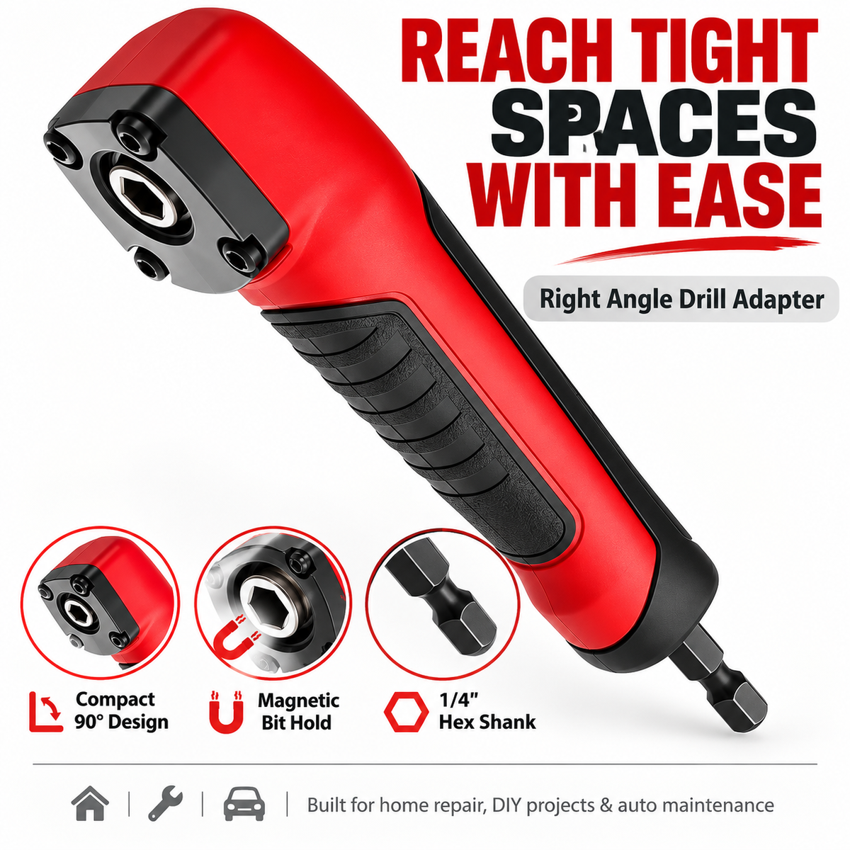 90 degree right angle drill adapter for tight spaces