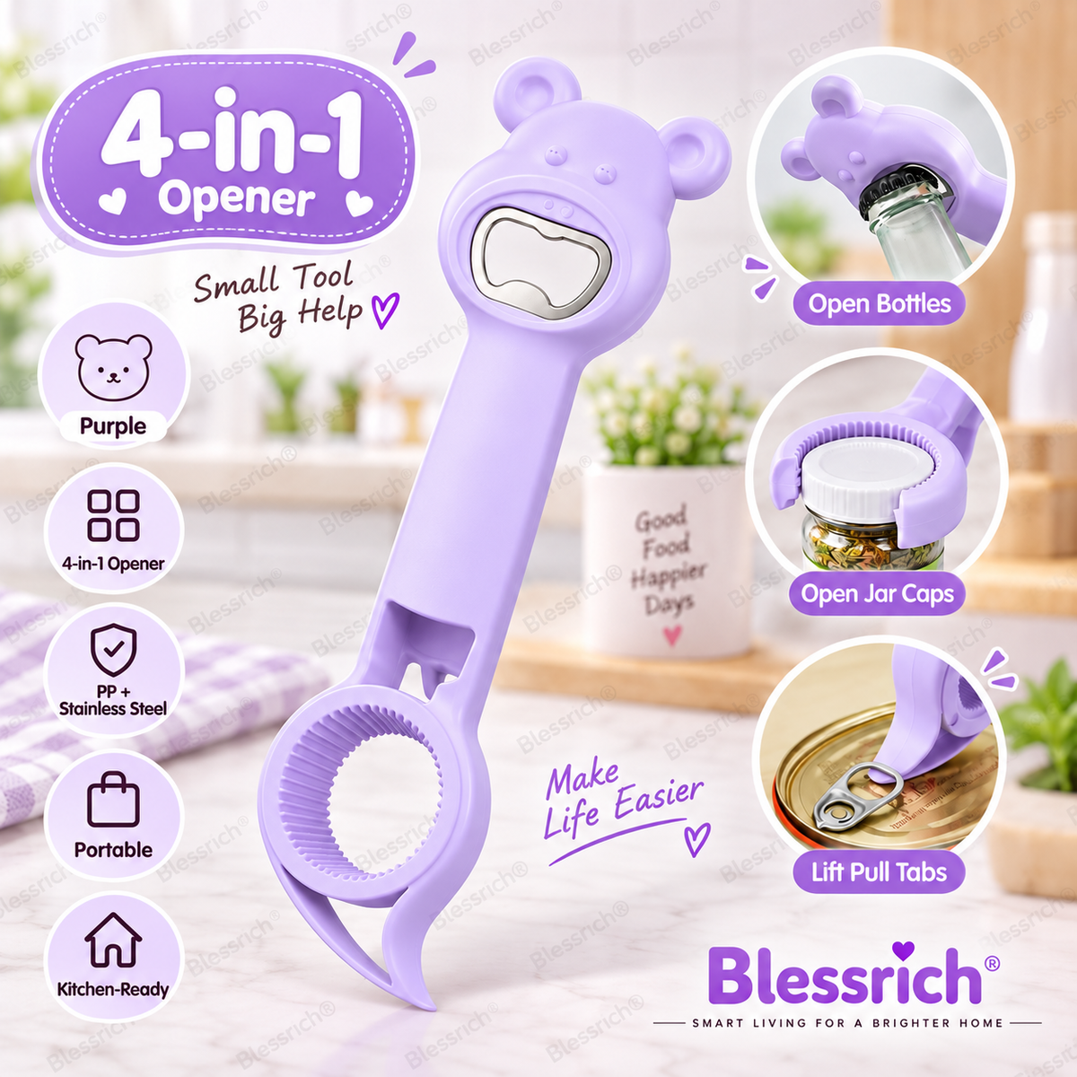 🍾 4-in-1 Multifunctional Jar & Bottle Opener
