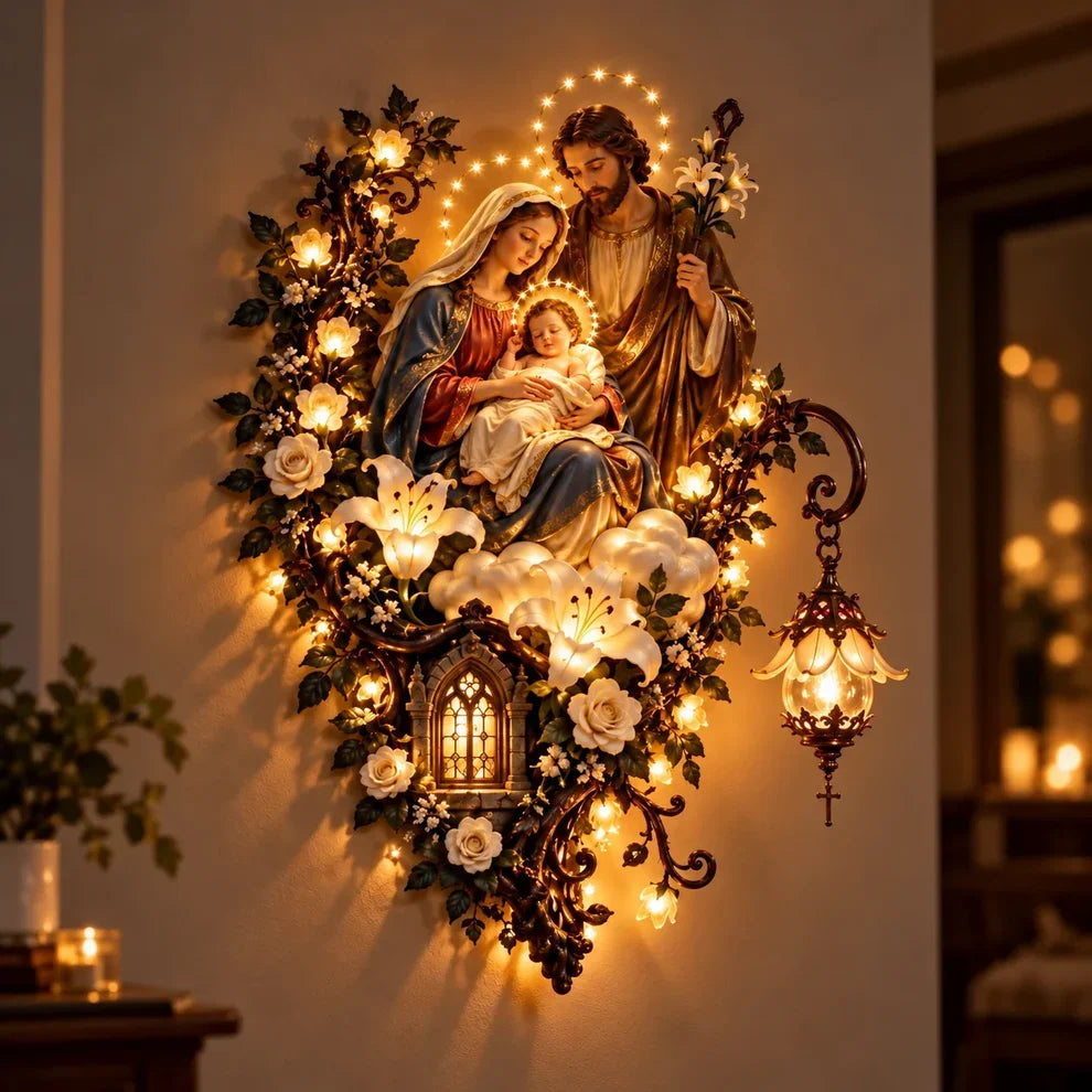 🕊️ Illuminated Virgin Mary Floral Wall Decor – Light-Up Marian Faith Wall Art
