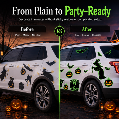 Halloween Magnets for Car & Fridge – 16-Pack Glow-in-the-Dark | Witches, Pumpkins, Bats
